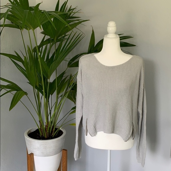 Love Scarlett Sweaters - Gray Cropped Sweater with Zippers Size L